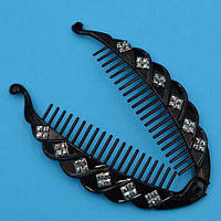 Шпилька для волосся банан 14х6 см чорний пластик сірі стрази