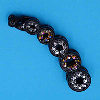Шпилька для волосся банан 10,5х2,3 см чорний пластик кольорові стрази