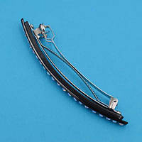 Шпилька для волосся автомат метал чорний пластик білі АВ стрази 11х1 см