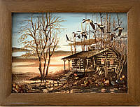 Картина пейзаж из янтаря " Закат "