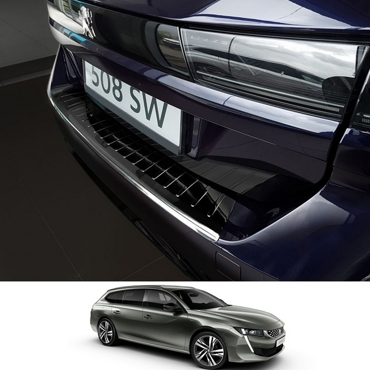 Захисна накладка на задній бампер для Peugeot 508 II SW 2018+ /чорна нерж.сталь/