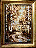 Картина пейзаж из янтаря " Березавая тропа "