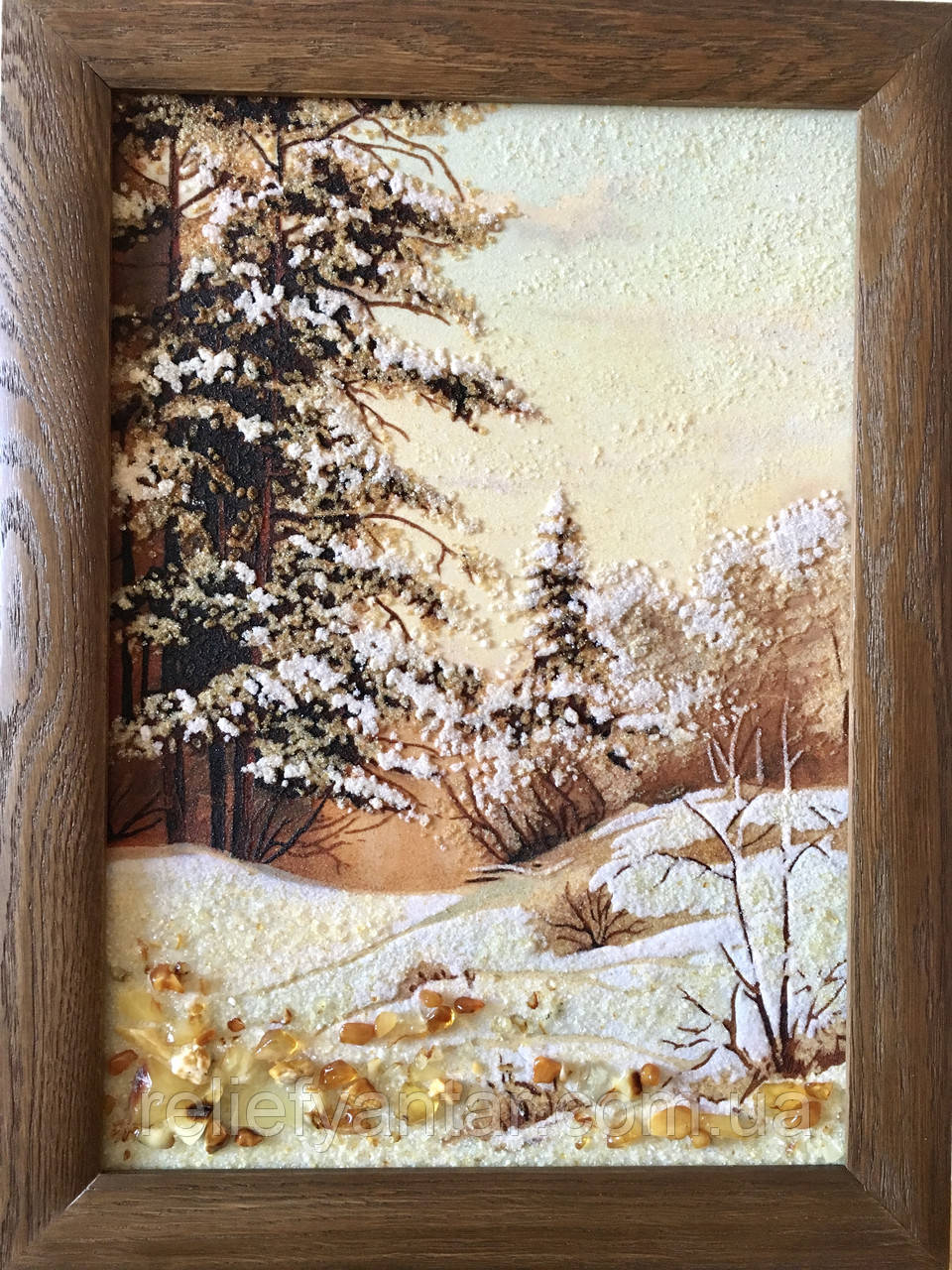 Картина пейзаж з бурштину "Зима" 30x40 см, фото 1