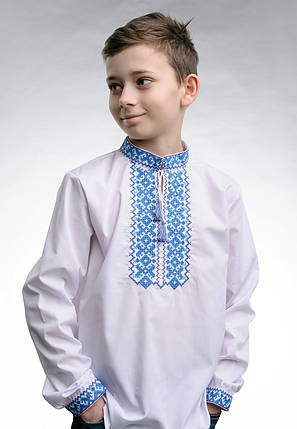 Вишиванка для хлопчика білого кольору із блакитною вишивкою «Андрій», фото 2