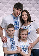 Комплект вышитых футболок белого цвета с синей вышивкой «Звездное Сияние»
