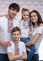 Комплект вышиванок для всей семьи белого цвета с красной вышивкой «Звездное Сияние»
