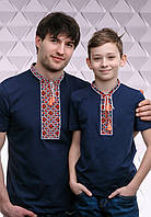 Комплект вышитых футболок для отца и сына «Казацкая (красная вышивка)»