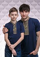 Комплект вышитых футболок для отца и сына «Казацкая (зеленая вышивка)»