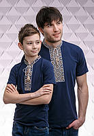 Комплект вышитых футболок для отца и сына «Казацкая (бежевая вышивка)»