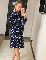 Жіночий довгий махровий халат синього кольору з капюшоном хіт продажів 2021, фото 2