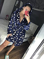 Жіночий довгий махровий халат синього кольору з капюшоном хіт продажів 2021, фото 5