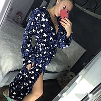 Жіночий довгий махровий халат синього кольору з капюшоном хіт продажів 2021, фото 3