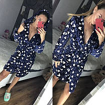 Жіночий довгий махровий халат синього кольору з капюшоном хіт продажів 2021, фото 4