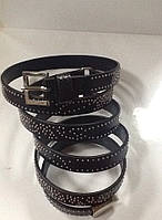 Ремінь пояс шкіряний жіночий на два оберти Evona чорний.