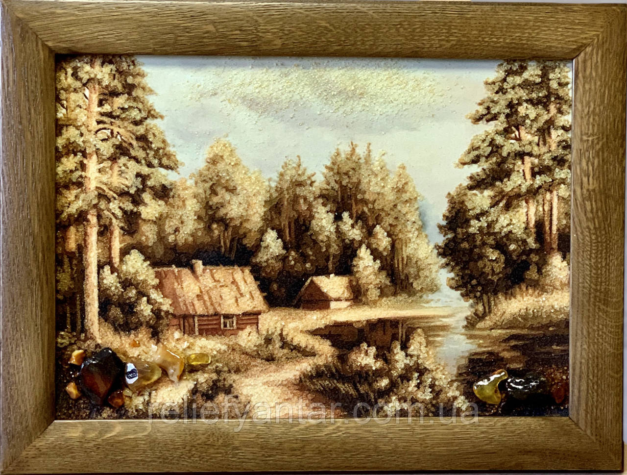 Картина пейзаж з бурштину "Осінь" 30x40 см