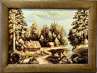 Картина пейзаж из янтаря "Осень " 30x40 см