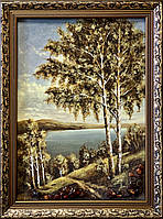 Картина пейзаж з бурштину "Берізки" 30x40 см