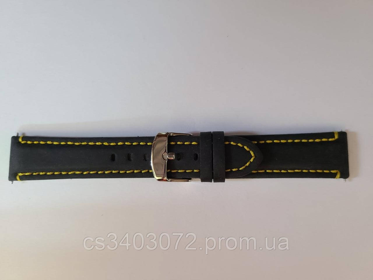 Чорний шкіряний ремінець для годинника з жовтою рядком 20 мм MUSTANG