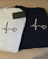 Парные толстовки с капюшоном и кармашком для парня и девушки с КАРДИОГРАМОЙ СЕРДЦА