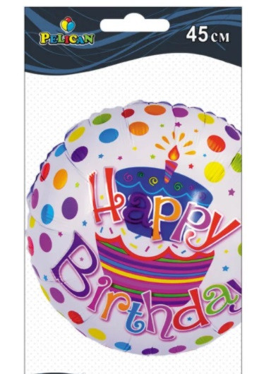 Кулька повітр. фольгована "Happy Birthday" тістечко,45см біла №835108/Pelican/(5), фото 1