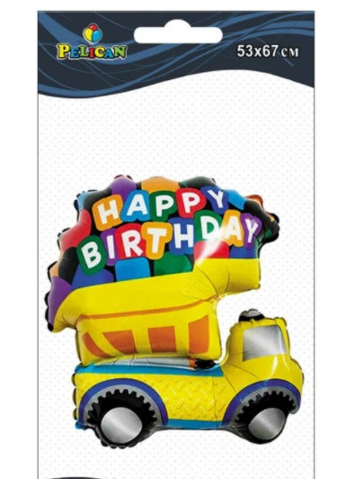 Кулька повітр. фольгована "Happy Birthday жовта вантажівка" 77см №836004/Pelican/(1), фото 1