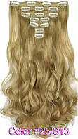 Трессы накладные термо волосы для наращивания на заколках набор из 7-ми прядей волнистые цвет блонд 25/613