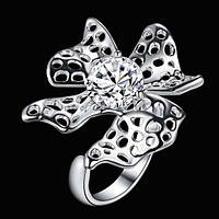 Эксклюзивное посеребрённое кольцо с фианитом Цветок Камила