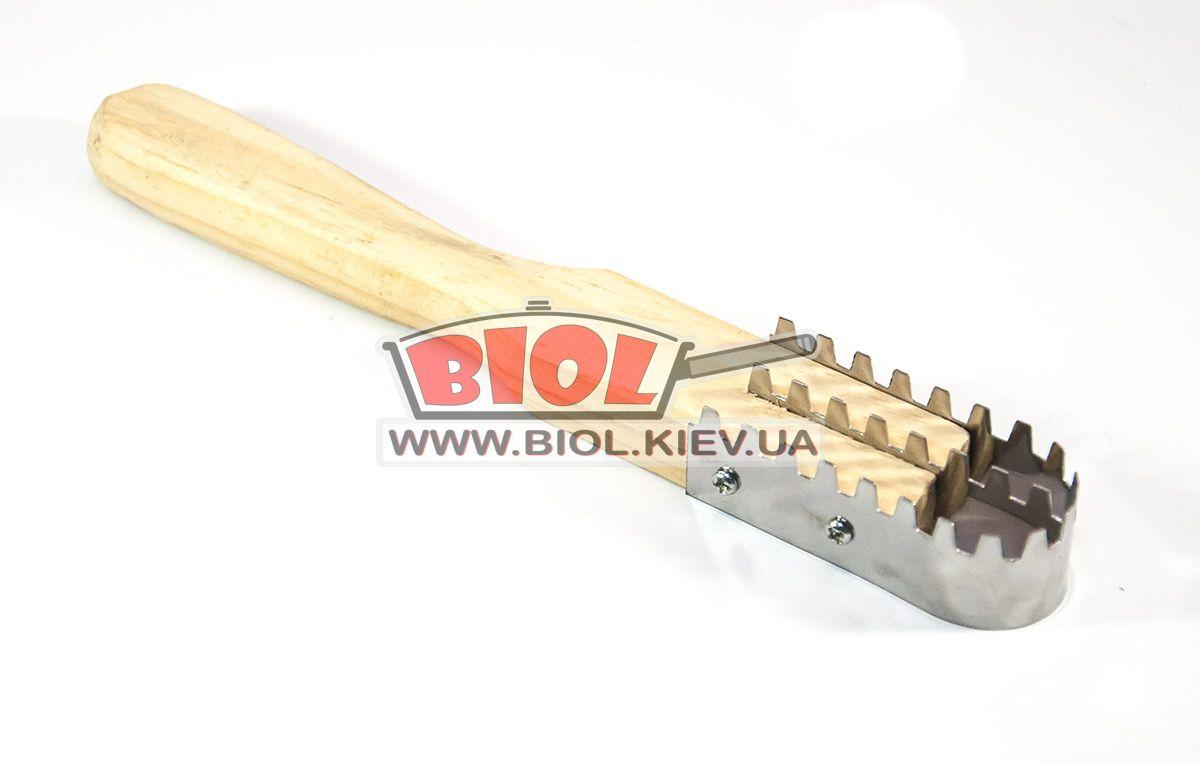 Рибочистка (скребок для рибної луски) 22 см з дерев'яною ручкою, фото 1