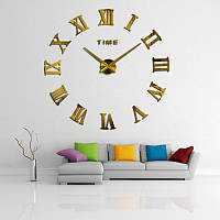 Часы настенные 3Д 100 см Римские золотые наклейки стикеры основательного размера [Пластик]