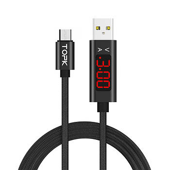 Кабель синхронізації Topk Display USB 1m 2.4 A (TK27U-VER2) MicroUSB Black швидка передача даних