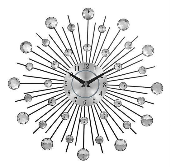 Настінні годинники (33 см) безшумні метал+стрази "Сонце" [Метал, Скло] Najlepsi Cas (Чехія)