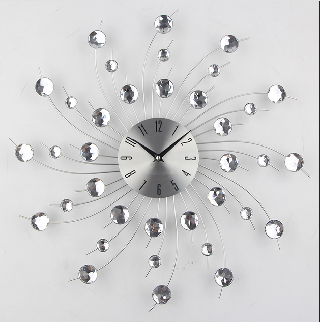 Настінні годинники (50 см) безшумні великі зі стразами камінням в спальню "Зірка Срібло" [Метал] Najlepsi Cas