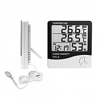 Цифровой термогигрометр HTC- 2 с выносным датчиком часами будильником календарем 6в1 (50-70)