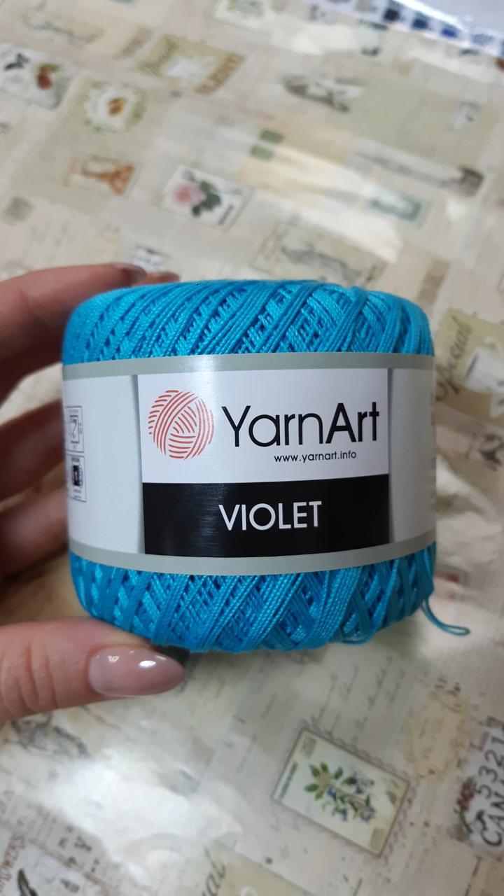 Нитки ірисові для в'язання YarnArt Violet. 50 г. 282 м. Колір — блакитний 5353. Бавовна