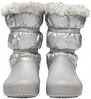 Детские зимние сапоги для девочек Crocband LodgePoint Metallic Winter Boot , оригинал (205829) 25, серебристый металлик