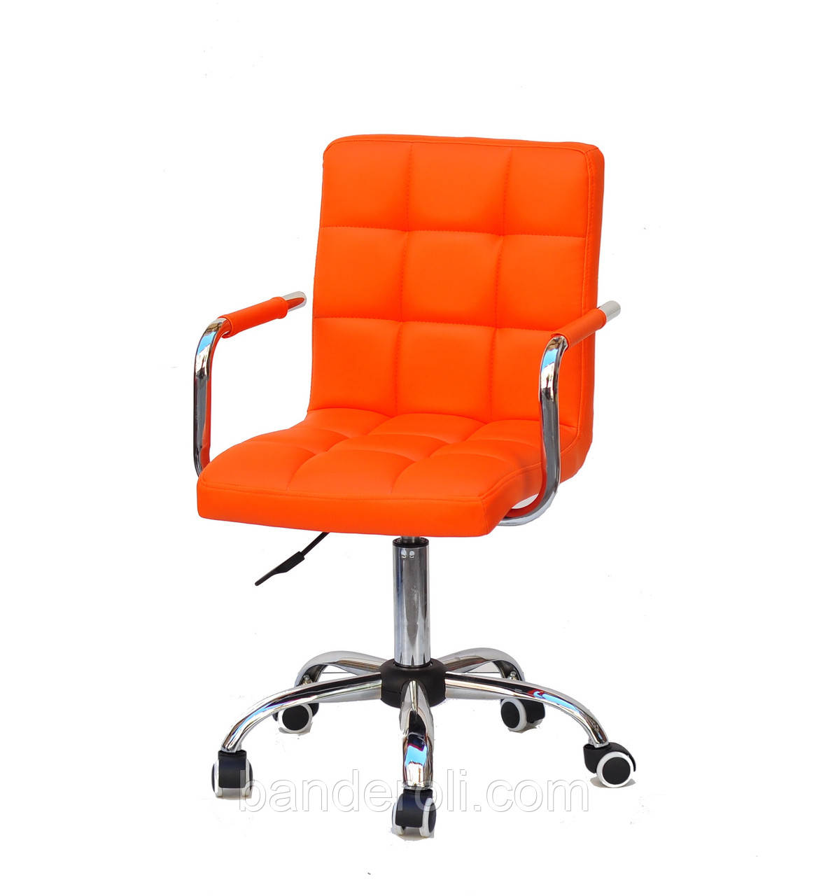Крісло Augusto Arm CH - Office з підлокітниками, помаранчевий екокожа хромованою хрестовиною c колесами, фото 1
