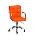 Крісло Augusto Arm CH - Office з підлокітниками, помаранчевий екокожа хромованою хрестовиною c колесами, фото 4