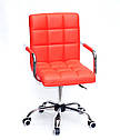 Крісло Augusto Arm CH - Office з підлокітниками, червоний екокожа хромованою хрестовиною c колесами, фото 2