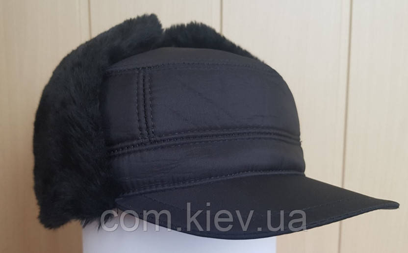 Шапка вушанка дуже тепла,  Зимова шапка вушанка з козирком, чорна