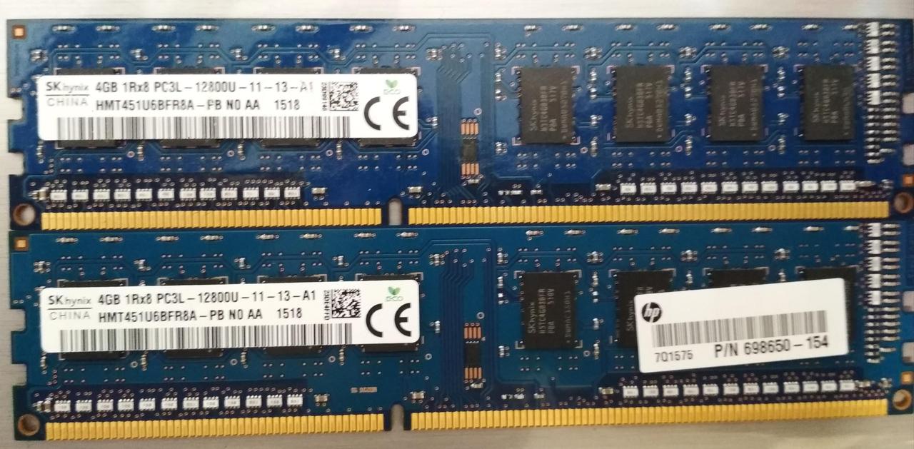 8GB 2x4GB DDR3L 1600MHz Hynix PC3L 12800U 1Rx8 RAM Оперативна пам'ять