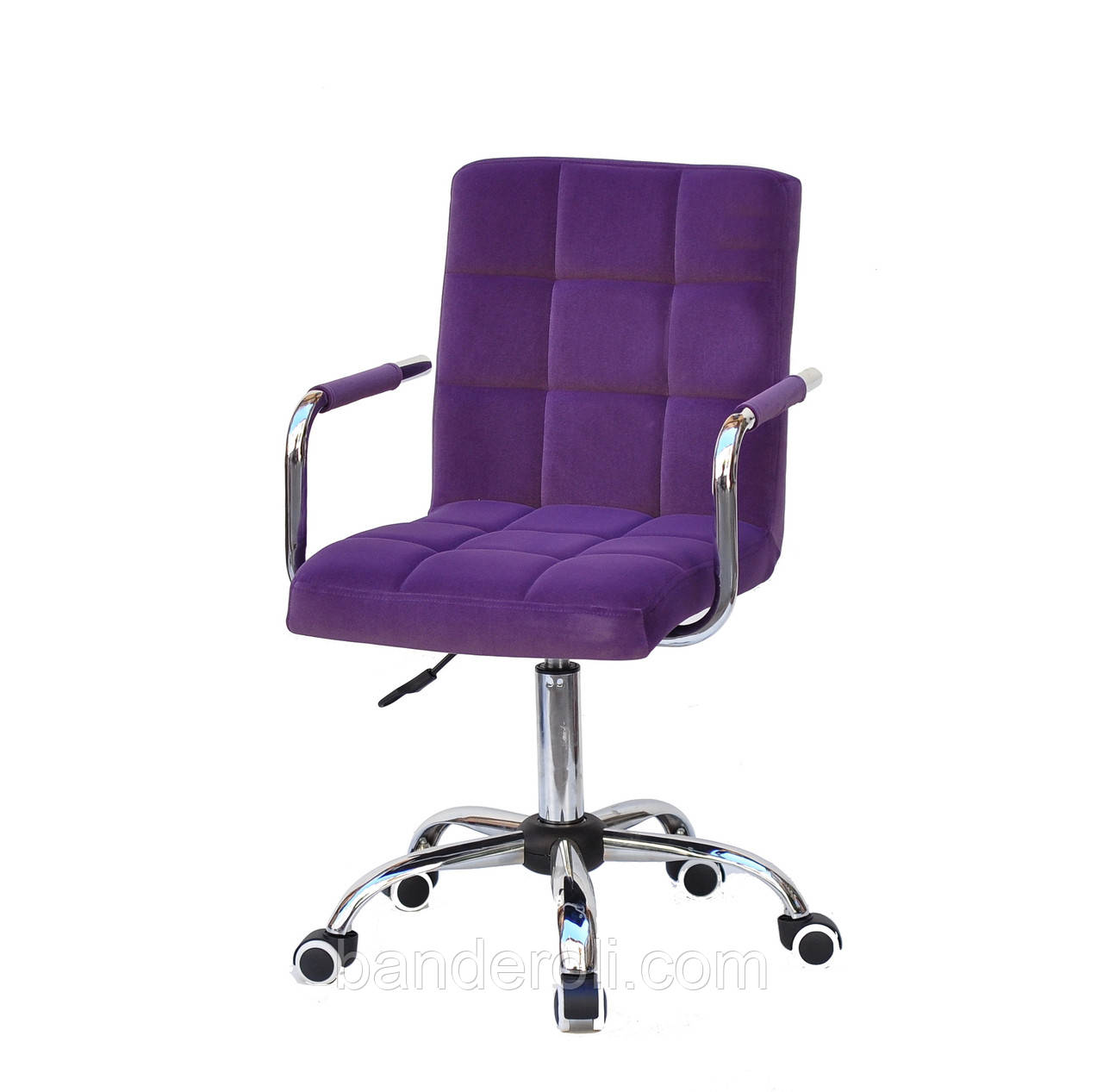 Крісло Augusto Arm CH Office з підлокітниками, пурпуровий оксамит хромованою хрестовиною c колесами, фото 1