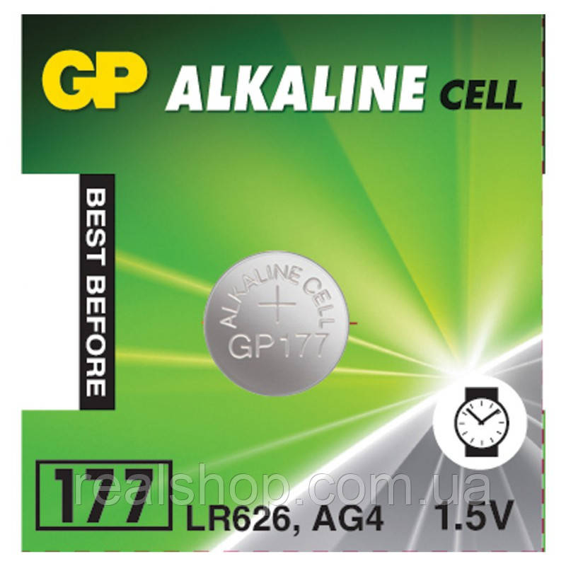Батарейка GP AG4, 177F-2C10, LR626, SR66, 1.5V, блістер, 10 шт. (цена за 1 бат.)