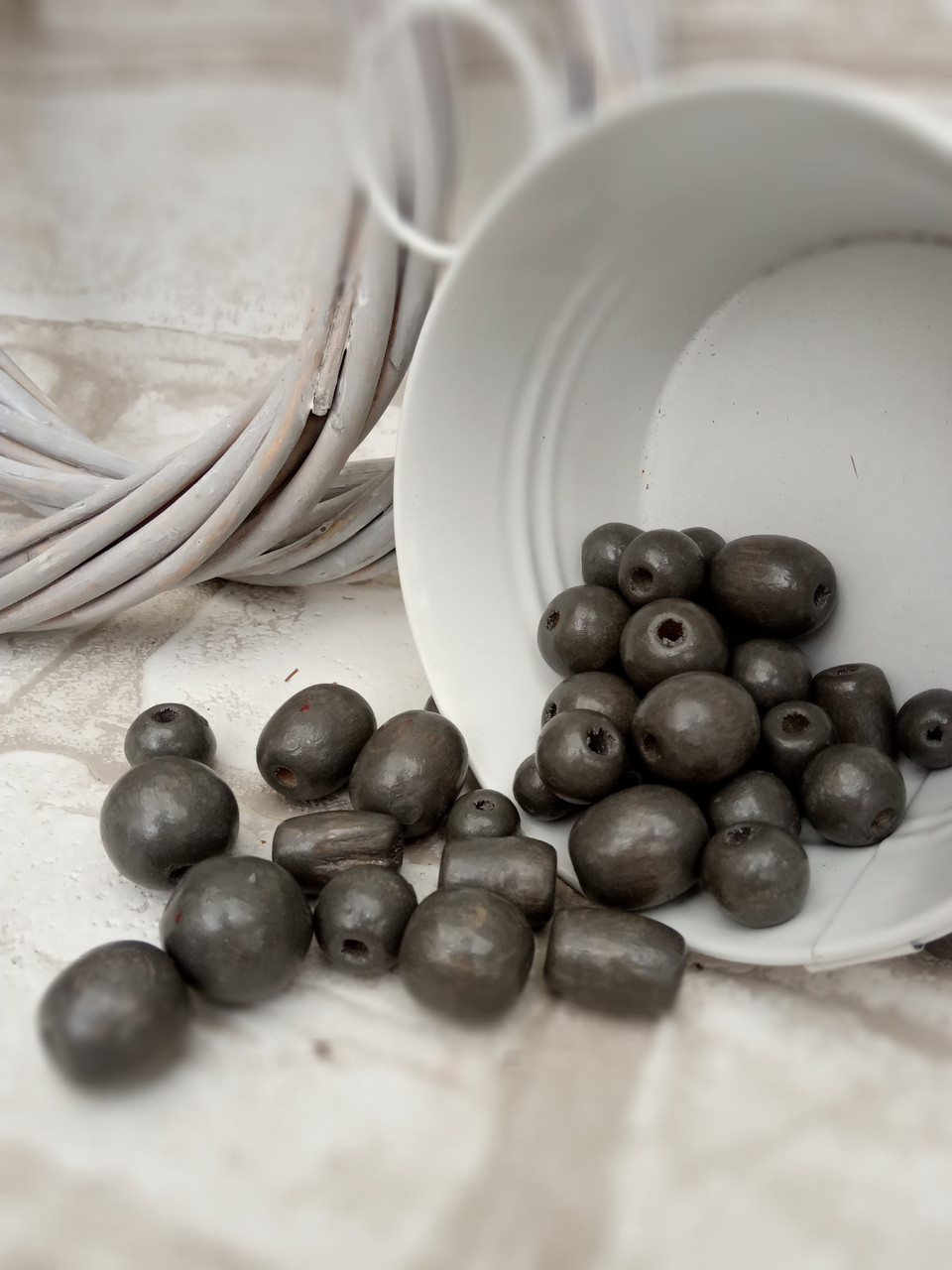 Мікс сірих намистин з дерева різних розмірів, 40шт/уп, фото 1