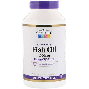 Омега 3 21st Century Fish Oil 1000 mg Reflux Free (180 капсул.)