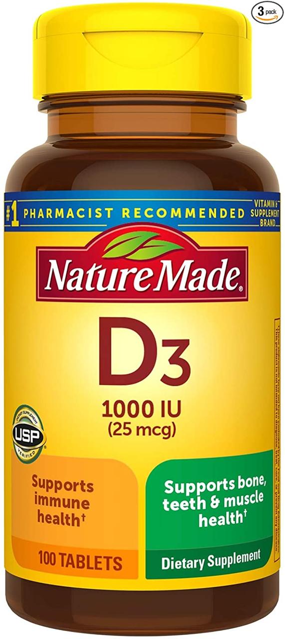 Nature Made Vitamin D3, 1000 IU, вітамін D, 25 мкг, 100 таблеток 50 днів. До 03/2027