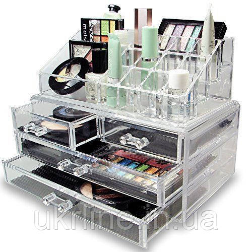 Акриловий настольний органайзер для косметики Cosmetic Organizer Makeup Container Storage Box 4 Drawer