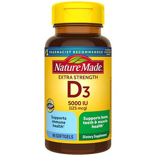 Nature Made Vitamin D3, Ultra Strength  5000 IU, вітамін D3  (125 мкг) 90 ЖК