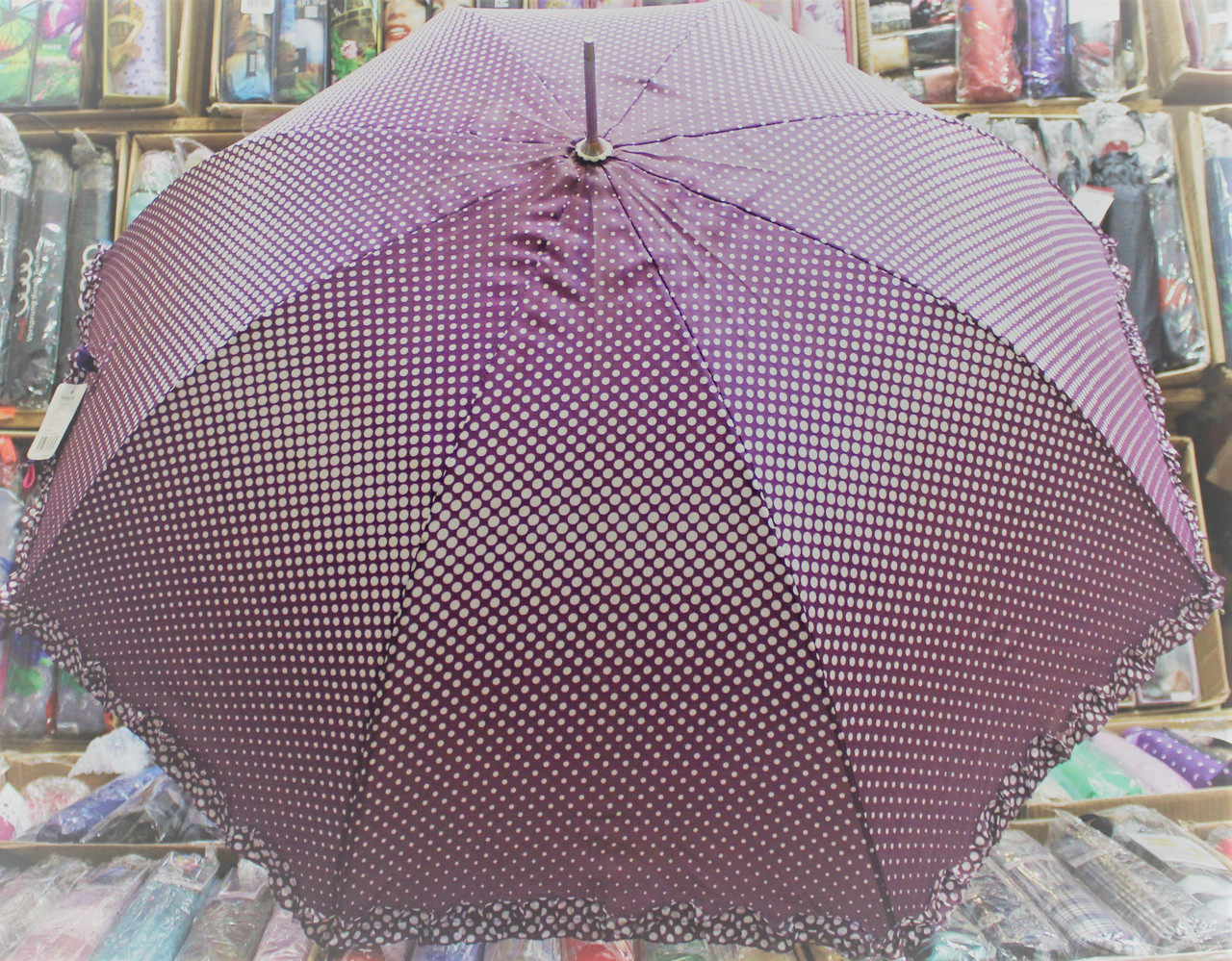 Зонт трость тканевый горошек рюши 8 спиц для взрослых 152 - фото 1 - id-p1272584203