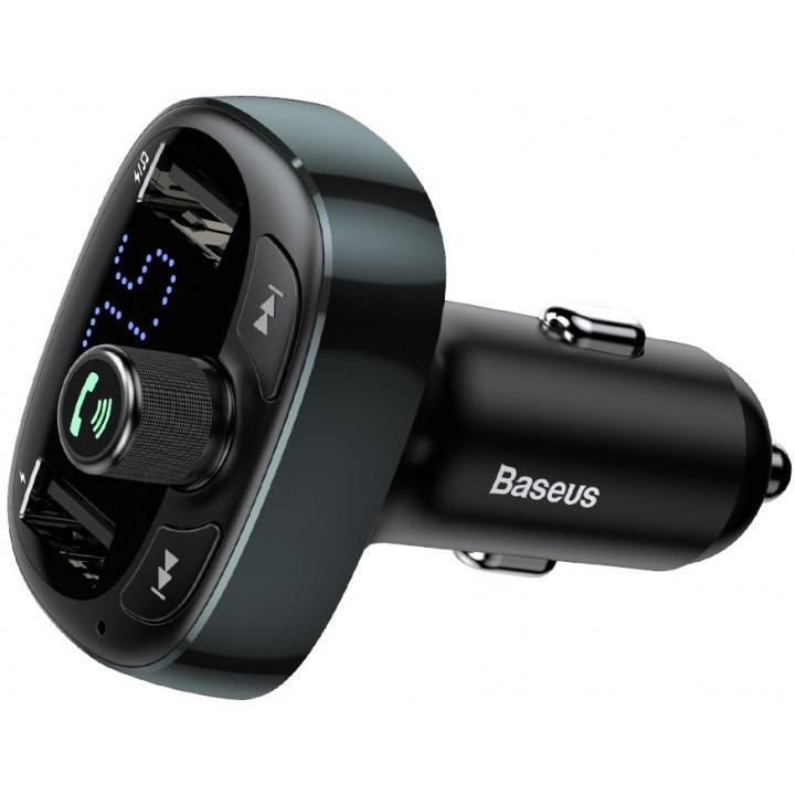 FM-трансмітер автомобільний Baseus T-Typed FM S-09, 2 USB, чорний