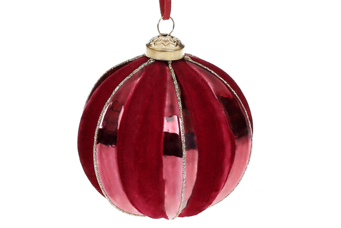 Ялинкова куля з оксамитовим та глянцевим покриттям, 8см, колір - бордо ТОВАР ВІД ВИРОБНИКА